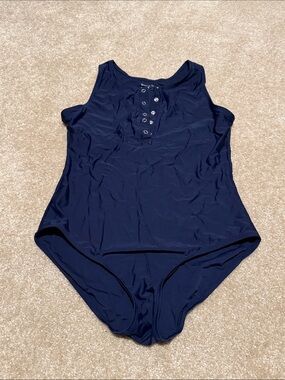 Women’s Navy One-Piece Swimsuit with Front Buttons